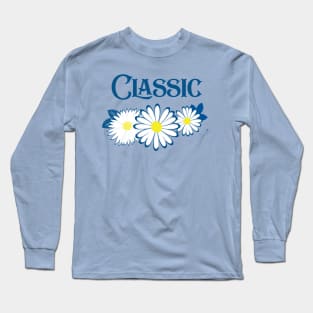 Navy Blue Classic Daisy Seamless Design Print Pattern Long Sleeve T-Shirt